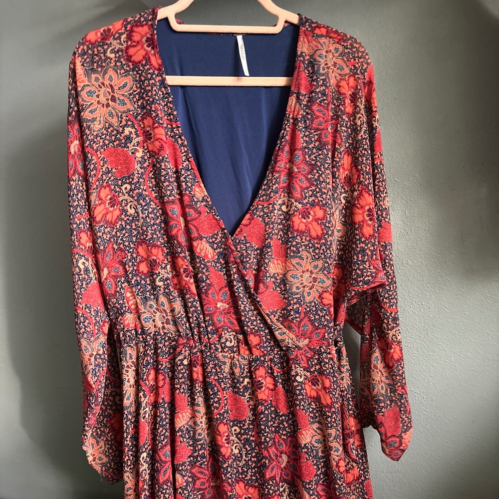 Free People Teegan Mini Dress Peach Combo Small